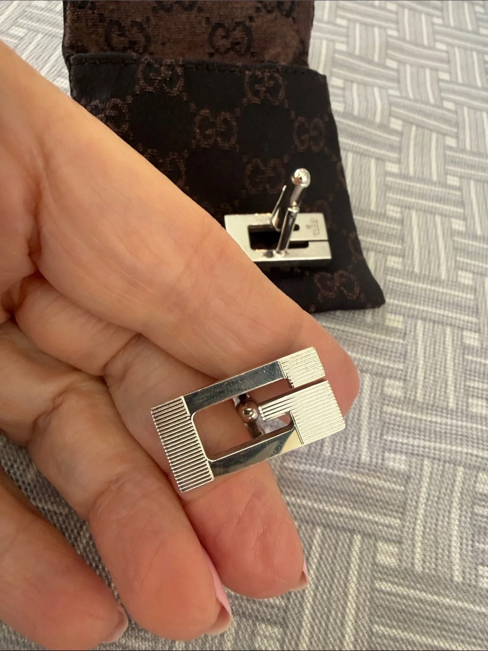 Gucci Silver Rectangular Interlocking G Cufflinks